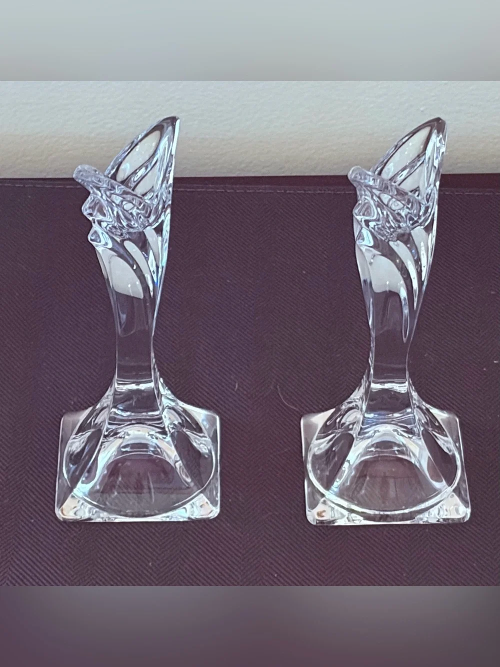 Pair Of Vintage Mikasa Deco Fine Lead Crystal Candlestick Holders 5” EUC